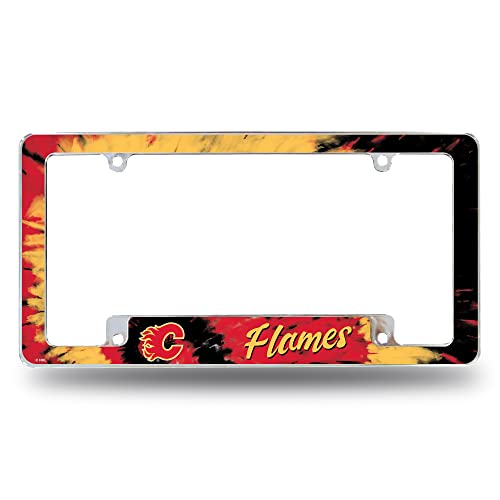 Rico Industries NHL Calgary Flames Tie Dye 12" x 6" Chrome All Over Automotive License Plate Frame for Car/Truck/SUV