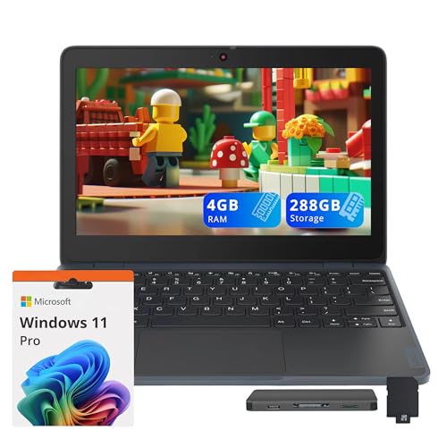 Lenovo 100w Gen 4 11.6" HD Laptop, Intel Processor N100, 4GB LPDDR5, 288GB Storage (128GB SSD+ 160GB Docking Station Set), Intel UHD Graphics, 720p HD Camera, Wi-Fi 6, Win 11 Pro, Gray