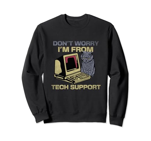 Don't Worry I'm From Tech Support Funny Cat and Computer camisola, Preto, Unissexo pequeno