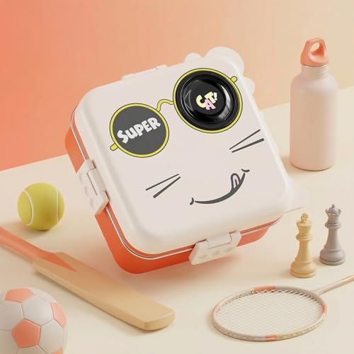 Image of Lunch Box for Kids & Adults, Multi Layer Tiffin Box, Stainless Steel Food Container with Partition, Leakproof 3 Compartment Bento Box with Spoon, 1120ml + 70ml (White, Super Cat)