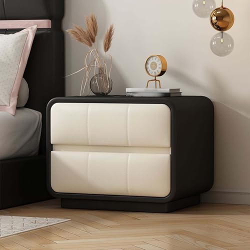 Générique Table de Chevet avec Finition en Cuir PU Table de Chevet Moderne et Minimaliste Armoire de Rangement avec Deux Tiroirs Armoire de Chevet sur Pied...