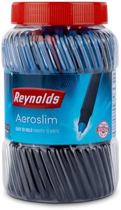 Reynolds AEROSLIM Ball Pen SET - 70 PENS (60 BLUE, 5 Black, 5 Red) | PEN WITH COMFORTABLE GRIP |BALL PENS FOR WRITING | PEN FOR STUDENTS & OFFICE STATIONERY | 0.7 mm TIP SIZE