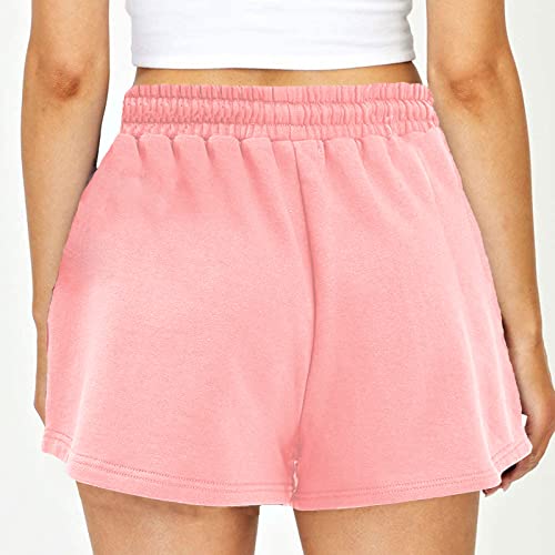 Elastic Waist Sweatpants Casual Loose Sweat Shorts Summer Cotton Athletic Shorts With Pockets Pajama Lounge Joggers Running Shorts For Women Pink Xl #TOP3