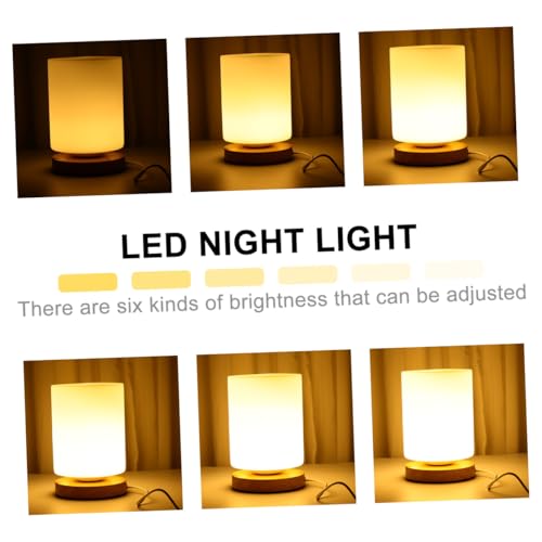 Lámpara de mesa LED cilíndrica de madera con control táctil miniatura 6