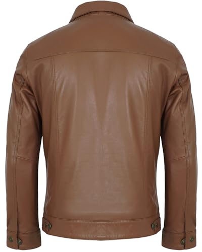 Image of Mens Leather Jackets - Real Lambskin Trucker Style Vintage Leather Jacket Men