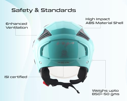 Image of Vega VO-05 Clark ISI Certified Open Face Motorcycle Helmet with High-Impact ABS Shell, Scratch-Resistant Visor, Comfortable Breathable Inner Padding & Secure Strap - Mint - M