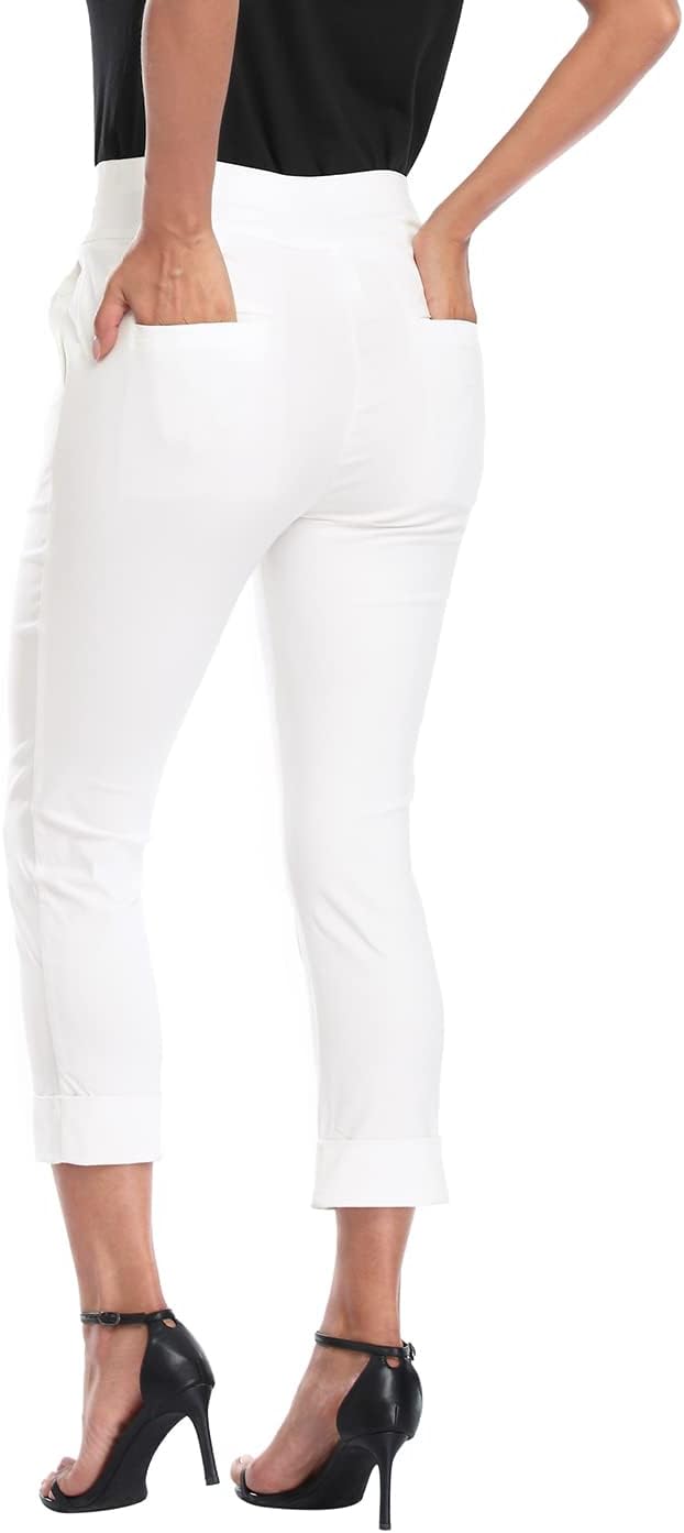 HDE Pull On Capri Pants for Women with Pockets Elastic Waist Cropped Work Pants - Image 3