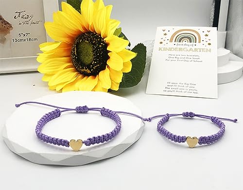 First Day of Kindergarten Bracelets,First Day of School Bracelets for Mom and Daughter,Back to School Bracelet Pre-K Matching Heart Wish Adjustable Bracelet4