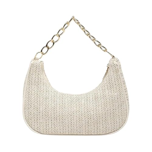 Women's Straw Clutch with Thick Chain, Women Underarm Bag, Fashionable Shoulder Handbag, Beach Bag Straw Women's Bags3