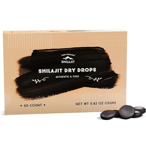 Pure Himalayan Shilajit Dry Drops - 60 Counts, Rich in Natural Fulvic Acid, Original Siberian Shilajit, 100% Pure, Trace Minerals Complex