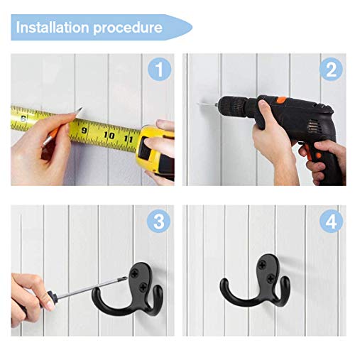 Ohaha 20 Pack Black Double Prone Hooks With 40 Screws. Easy To Install, Stronger & More Durable For Heavy Items, Hanging Scarf, Bag, Towel, Key, Cap, Cup, Hat #TOP3