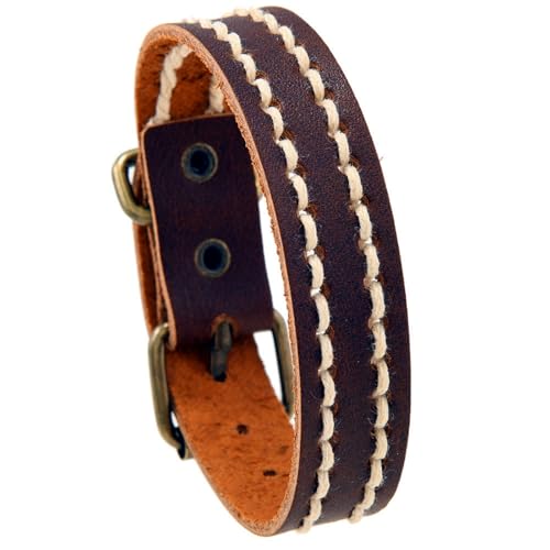 ATE Pulsera Vintage de Cuero Unisex Longitud Ajustable 17–21 cm B223 (Marrón)