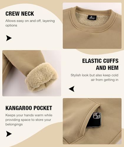 ZITY Mens Sherpa Sweatshirt Plain Heavyweight Thermal Fleece Pullover Shirts Long Sleeve Warm Winter Sweaters Brown - image 3