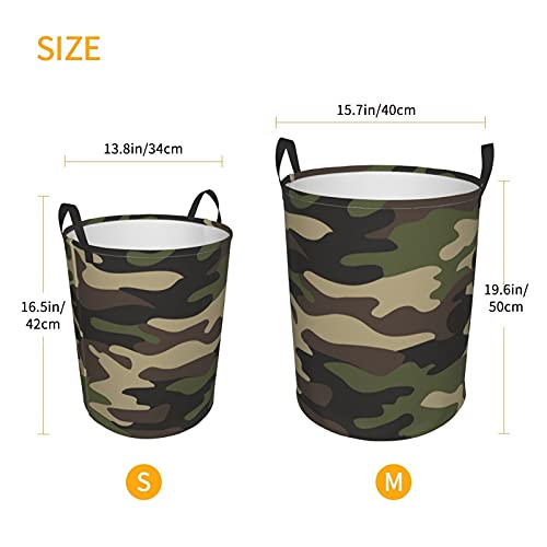 Image of Green Camouflage Round Collapsible Laundry Basket,Large Laundry Hamper Toys Clothes Organizer Foldable Storage Bin Storage Basket With Handles For Dorms,Boys Girls Bedroom,Bathroom