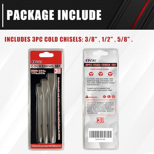 C&T 3-Piece Heavy Duty All Purpose Cold Chisels Kit, 3/8, 1/2, 5/8 in, for Carpentry, Metalwork, Woodwork & Masonry work - Thumbnail 6
