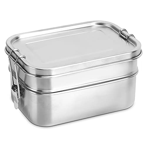 Lopeceal Stainless Steel Bento Lunch Box, 2 Compartment Food Containers with Lids Leak-proof, BPA Free Reusable Eco-friendly Metal Storage Lunch Boxes for School, Office, Work, Home, Travel, Picnic