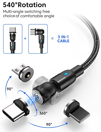 Melonboy 540° Rotation Magnetic Charging Cable/5-Pack(1.6/3.3/3.3/6.6/6.6Ft)/Magnetic Phone Charger With Led/Magnetic Charger Type C/Usb C Charging Cable-Nylon Braided For Type C/Micro Usb/I-Product #TOP1