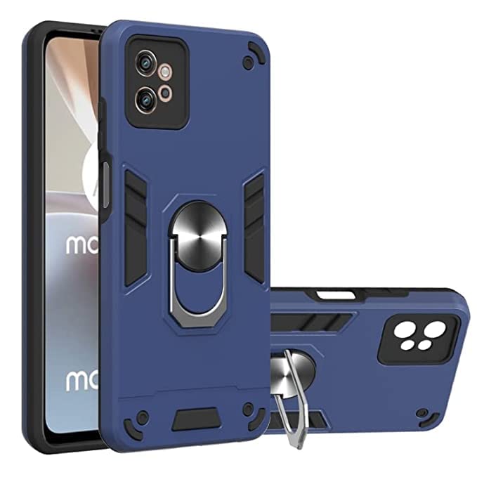 Image of FitSmart Protective Ring Hybrid Robot Hard Back Cover with Ring Kickstand Case for Motorola Moto G32 (6.5 inch) - Blue