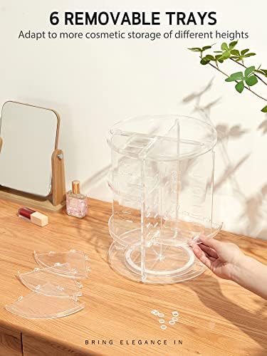 Syntus 360 Rotating Makeup Organizer, Adjustable Bathroom Makeup Spinning Storage Holder, Large Capacity Carousel Cosmetics Display Cases for Vanity, Skincare, Countertop Organization, Clear