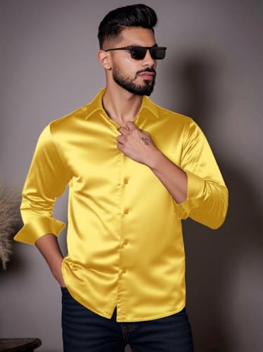 Image of IndoPrimo Men's Stylish Solid Satin Casual Shirt for Men Full Sleeve