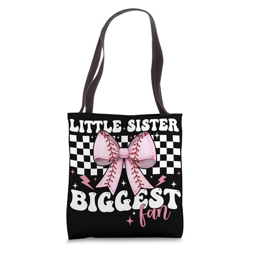 Baseball Sister Girl Coquette Bow Little Sister Biggest Fan Tote Bag