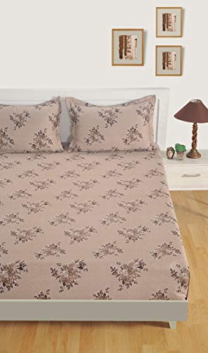 Image of Swayam Mercerized Pure Cotton Single Bedsheet with 1 Pillow Cover | Size 60 x 90 inch | 250 TC | Floral Design | Soft Breathable Bed Sheet | Comfortable & Durable for Bedroom - Brown