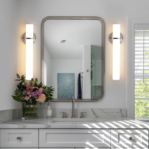 Image of AIJIASI Brushed Nickel Bathroom Sconces Wall Lighting 18W LED Dimmable Vanity Light Fixture, 2700K-5000K Indoor Modern Wall Light Fixtures for Bedroom Living Room Mirror Hallway Porch 18 inch