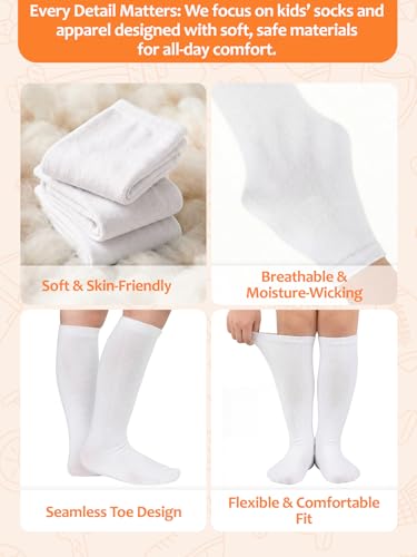 American Trends Kids White Knee High School Uniform Socks White Soccer Socks Youth Boys Baseball Football Girls Softball Spirit Week 8-10 8-12 Years - Thumbnail 2