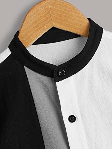 WDIRARA Boy's Summer Shirt Color Block Button Down Shirt Striped Short Sleeve Collar Top3