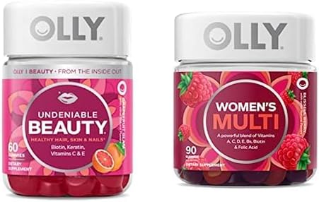 OLLY Undeniable Beauty and Women’s Perfect Multi Starter Pack Bundle, Hair, Skin, and Nails Support, Vitamins A, C, D, E, Bs, Biotin & Folic Acid