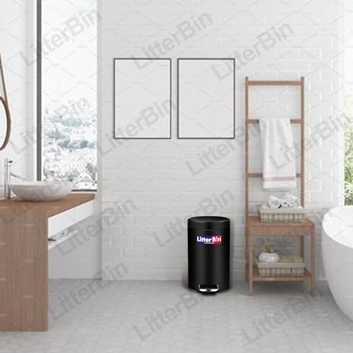 Image of LITTERBIN Stainless Steel Pedal Dustbin with Lid | Small Compact Space Saver SS Trash Can for Office, Home, Kitchen, Room, washroom, bathroom (Black 5 Liter)