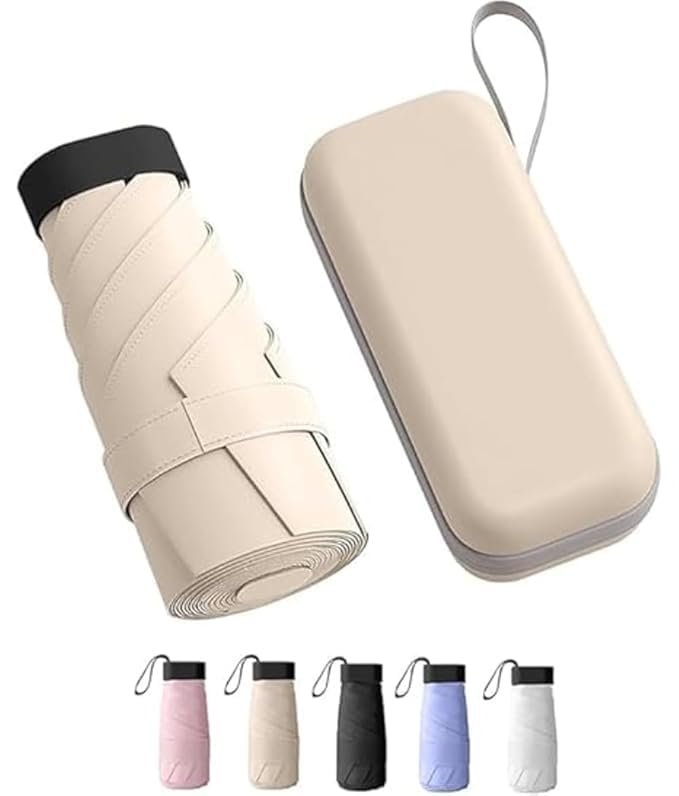 Image of TEKCOOL Travel Mini Folding Compact Umbrella with Case, Manual Open 6 Ribs Lightweight Portable, Small Sun & Rain Pocket Umbrella for Girls and Women- Use in Rain & Summer(Beige)'';