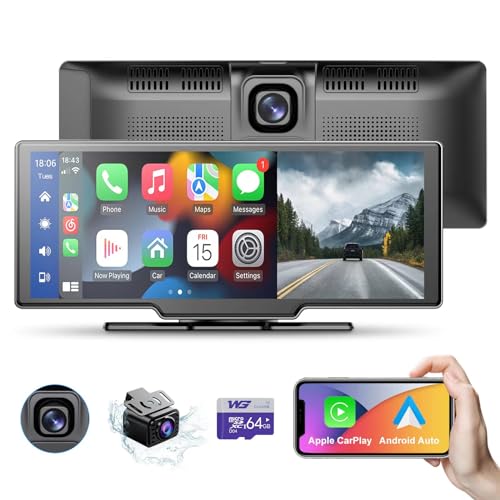 Woibugee 9,25 Zoll Tragbares Autoradio mit Wireless Carplay und Android Auto,Front-Kamera, Rückfahrkamera, IPS Touchscreen,Loop-Recording, Digital Media Receiver für Autos und...