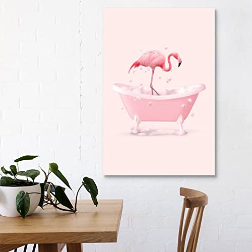 KIINOO Pink Flamingo Bathtub Canvas Wall Art #TOP28