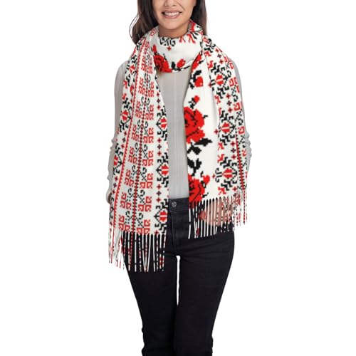 Ukrainian Embroidery Style Rose 77.6"*28.3"Oversized Women'S Traditional Scarf Wraptassel Fringes Poncho Shawl Printing Shawl2