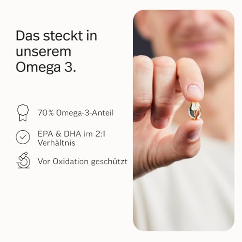 edubily® Omega-3 Fischölkapseln - 70% Omega 3-Gehalt - Kleine EPA DHA Kapseln in pharmazeutischer Qualität aus nachhaltigem Wildfang (90 Kapseln)