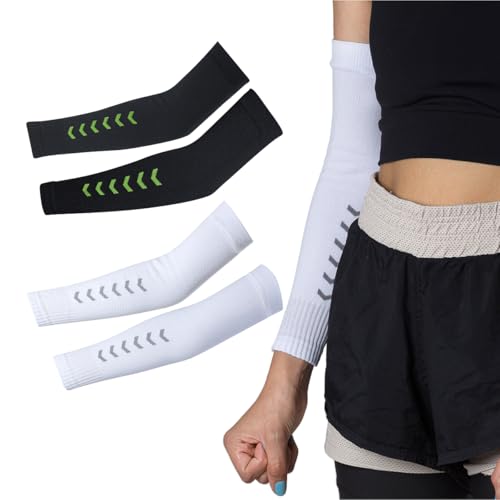 Kit 2 Manguito Segunda Pele Proteção Solar UV Feminino Masculino Volei Ciclismo Beach Tennis (Preto e Branco, P)