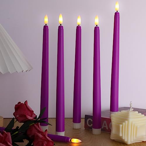 Image of Macarrie 24 Packs Flameless Taper Candles Battery Operated Fake 11 Inch Long Candle Light LED Flameless Candlesticks Flickering Tapered for Wedding, Halloween, Christmas(Purple)