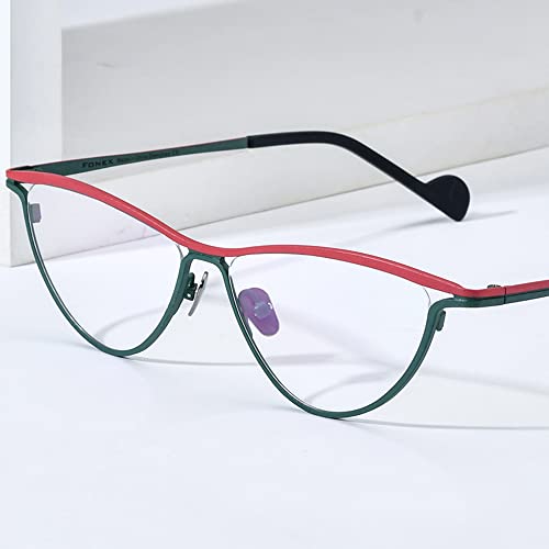 Image of FONEX Colorful Pure Titanium Glasses Frame Women Retro Round Eyeglasses