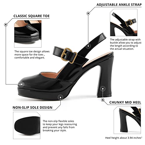 Black Heels For Women Chunky Heel,Heel Loafers Dressy Shoes Low Heel 2023 Spring Office Ladies Square Closed Toe Pumps Heeled Sandals Loafer Round Toe Ankle Strap Mary Janes Platform Oxford Dress Shoes Black,09 #TOP1