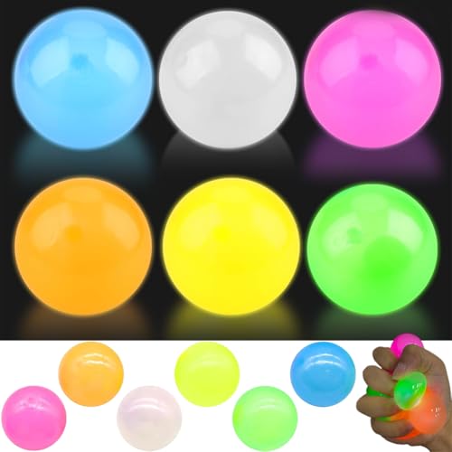 6 Pcs Glow in the Dark Sensory Balls Upgraded Glowing Sticky Balls Stick to The Ceiling Night Stress Balls for Adults Stress And Anxiety Relief Cool Stuff & Party Favors for Adults