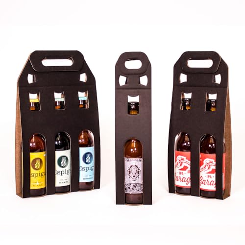 Pack 25 unidades - Expositor 3 botellas de cerveza - color negro. Portabotellas de cartón. Esuche para botellas ideal tamaño 33cl con ventana troquelada y asa. Caja cartón para cervezas - imagen 5