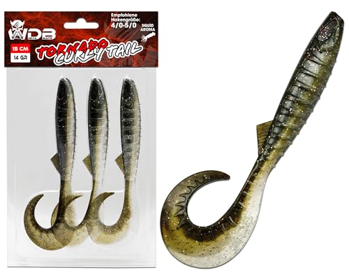 Angel-Berger Wild Devil Baits Tornado Curly Tail Twister Gummifisch Shad Kunstköder Softlure Gummiköder Hecht Barsch Zander (Natural Perch, 15cm)