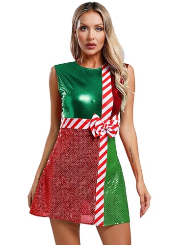 Amazon.com: Moggemol Women Red Green Color Block Christmas Mini Dress  Sleeveless Bowknot Sequins Dance Dress Costume Green Small : Clothing,  Shoes & Jewelry