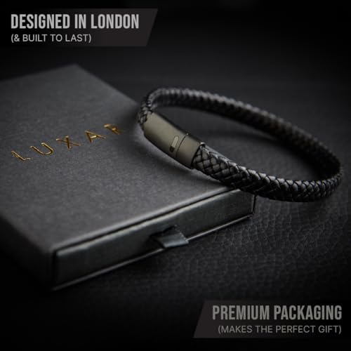 LUXAR Men’s Genuine Leather Bracelet | Interwoven Black Leather Bracelets with Brush Stainless Steel Clasp | Minimalist, Designer Jewelry for Men4