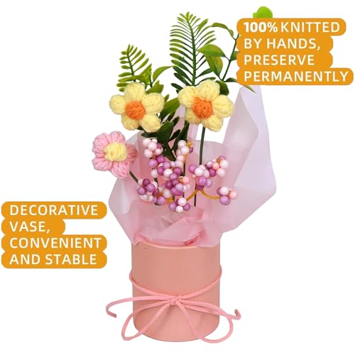 Image of Cortina 1pcs Artificial Crochet Flower Bouquet /Artificial Flowers Bunch /Crochet Flowers Bouquet /Crochet Flowers /Flowers Bouquet Gift for Girls Home Decor,Gifting,etc. (Yellow)