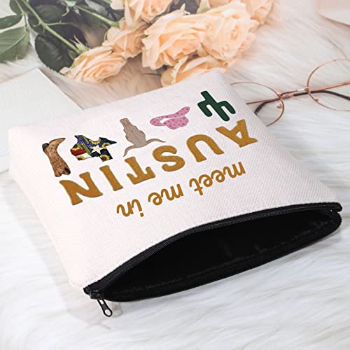 POFULL Austin Gifts Texas Bachelorette Party Makeup Bag Meet Me in Austin Travel Cosmetic Pouch3