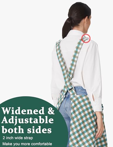 Image of Cozy Adjustable Cross Back Aprons for Women with Pockets Cotton Linen Cooking Kitchen Baking