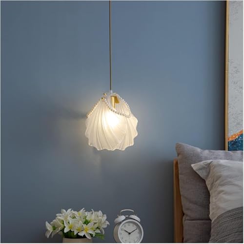 French Glass Lampshade Pendant Lights with E12/E14 Iron Art Base Lamp White Bedroom Decoration Hanging Light [2]