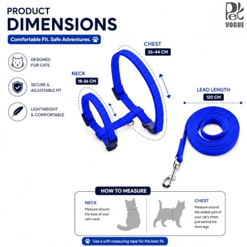 Image of PetVogue Basic Full Body Cat Harness with Leash Set for Walking for Cats Adjustable Soft Sturdy Escape Proof Kitten Vest Harness and Leash with Reflective Strip for Large Medium Small Cat (Blue)